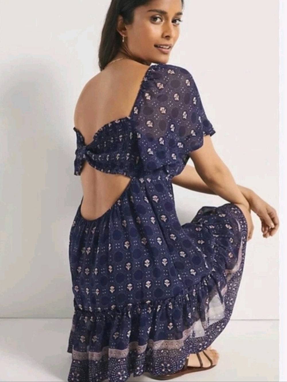 Anthropologie MAEVE Flutter Sleeve Shirred Open Back Mini Dress Size 3X - Picture 2 of 5